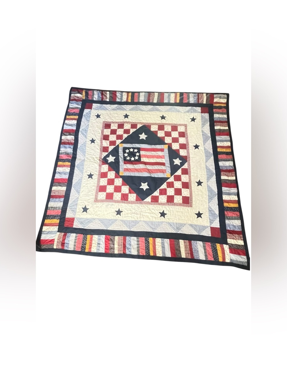 Patriotic Patchwork Cotton Quilt - Red, White & Blue